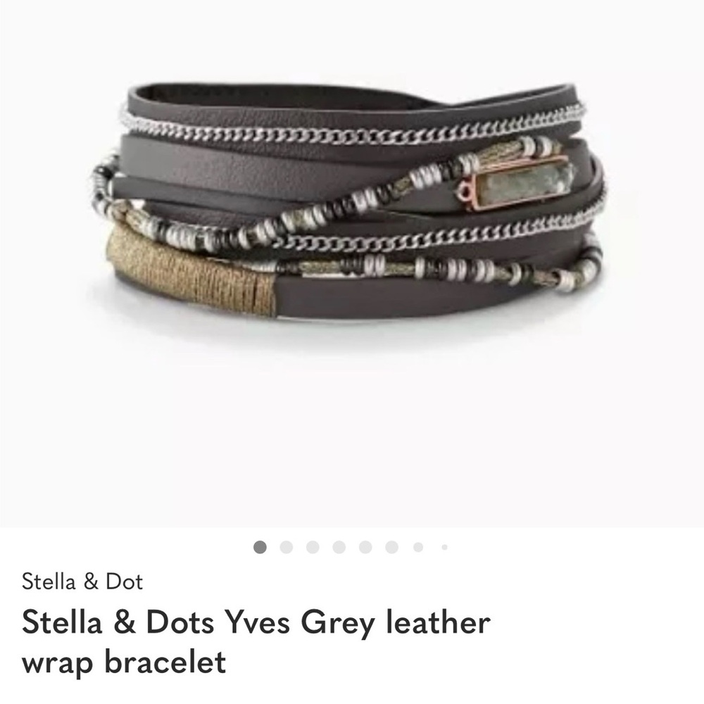 Stella & Dot Charcoal Leather Wrap Bracelet